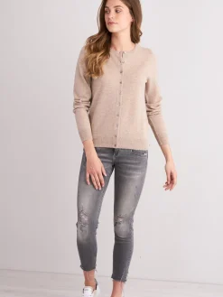 Basic Kaschmir-Strickjacke Mit Rundhalsausschnitt
