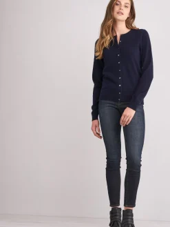 Basic Kaschmir-Strickjacke Mit Rundhalsausschnitt