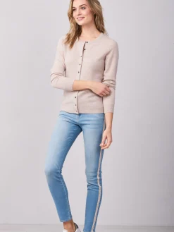 Basic Kaschmir-Strickjacke Mit Rundhalsausschnitt