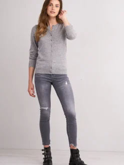 Basic Kaschmir-Strickjacke Mit Rundhalsausschnitt