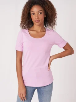 Basic T-Shirt Mit Aufgeschlagenen Armel Aus Baumwolle