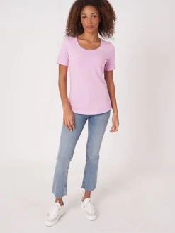Basic T-Shirt Mit Aufgeschlagenen Armel Aus Baumwolle