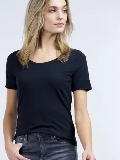 Basic T-Shirt Mit Aufgeschlagenen Armel Aus Baumwolle