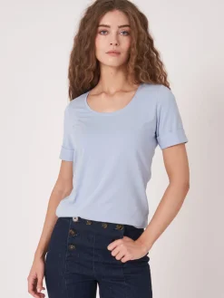 Basic T-Shirt Mit Aufgeschlagenen Armel Aus Baumwolle