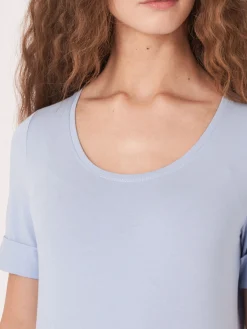 Basic T-Shirt Mit Aufgeschlagenen Armel Aus Baumwolle