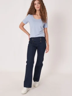 Basic T-Shirt Mit Aufgeschlagenen Armel Aus Baumwolle