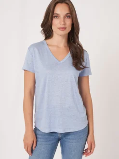 Basic-T-Shirt Mit V-Ausschnitt Und Brusttasche Aus Reinem Leinen