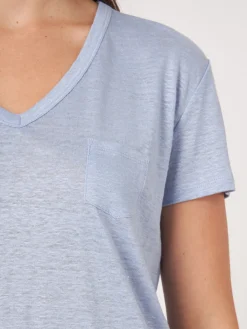 Basic-T-Shirt Mit V-Ausschnitt Und Brusttasche Aus Reinem Leinen
