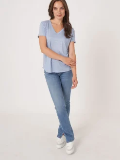 Basic-T-Shirt Mit V-Ausschnitt Und Brusttasche Aus Reinem Leinen