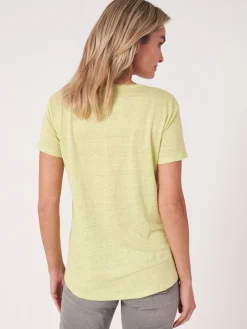 Basic-T-Shirt Mit V-Ausschnitt Und Brusttasche Aus Reinem Leinen