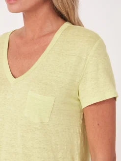 Basic-T-Shirt Mit V-Ausschnitt Und Brusttasche Aus Reinem Leinen