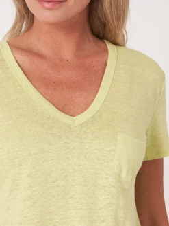 Basic-T-Shirt Mit V-Ausschnitt Und Brusttasche Aus Reinem Leinen