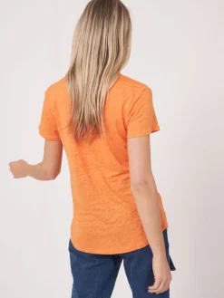 Basic-T-Shirt Mit V-Ausschnitt Und Brusttasche Aus Reinem Leinen