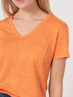 Basic-T-Shirt Mit V-Ausschnitt Und Brusttasche Aus Reinem Leinen