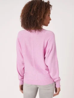 Batwing-Pullover Aus Baumwollmischung Mit V-Ausschnitt