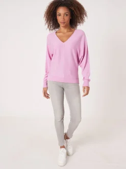 Batwing-Pullover Aus Baumwollmischung Mit V-Ausschnitt