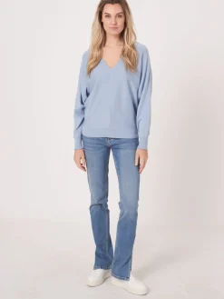Batwing-Pullover Aus Baumwollmischung Mit V-Ausschnitt