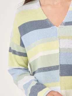 Baumwollstrickpullover Mit Mehrfarbigen Streifen