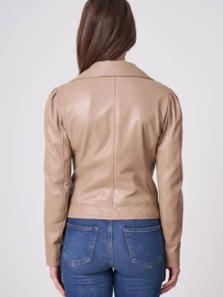 Biker-Lederjacke Mit Puff-Schultern
