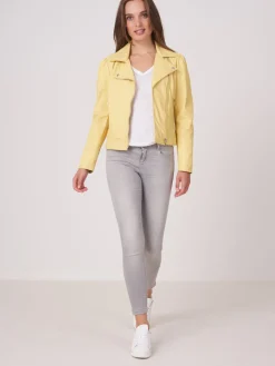Biker-Lederjacke Mit Puff-Schultern