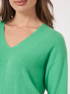Bio-Kaschmir-Pullover Mit Geripptem V-Ausschnitt