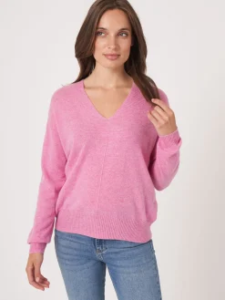 Bio-Kaschmir-Pullover Mit Geripptem V-Ausschnitt