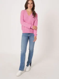 Bio-Kaschmir-Pullover Mit Geripptem V-Ausschnitt