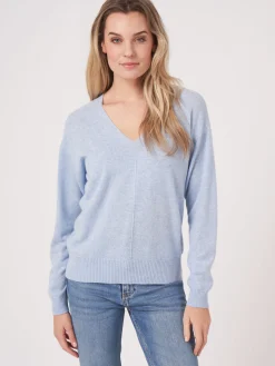 Bio-Kaschmir-Pullover Mit Geripptem V-Ausschnitt