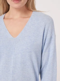 Bio-Kaschmir-Pullover Mit Geripptem V-Ausschnitt