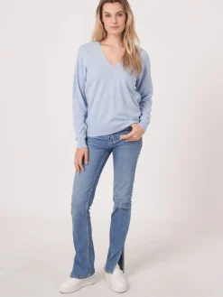 Bio-Kaschmir-Pullover Mit Geripptem V-Ausschnitt