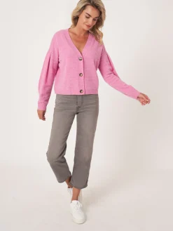 Bio-Kaschmir-Strickjacke Mit Gestrickten Streifen