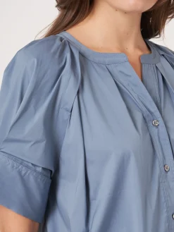 Bluse Aus Baumwollmischung Mit Aufgeschlagenen Raglan-Puffarmeln
