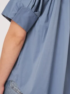 Bluse Aus Baumwollmischung Mit Aufgeschlagenen Raglan-Puffarmeln