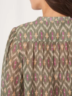 Bluse Aus Baumwoll-Seidengemisch Mit Ikat-Print