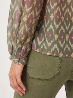 Bluse Aus Baumwoll-Seidengemisch Mit Ikat-Print
