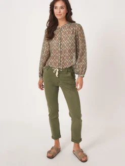 Bluse Aus Baumwoll-Seidengemisch Mit Ikat-Print