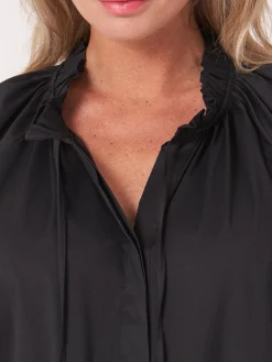 Bluse Mit Gerafftem Halsausschnitt Mit Bandchen