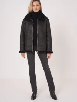 Faux Shearling Bikerjacke