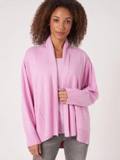 Fein Gestrickte Baumwollmischung Strickjacke Mit Schalkragen Und Taschen