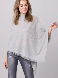 Fein Gestrickter Poncho Mit Fransen Aus Bio-Kaschmir