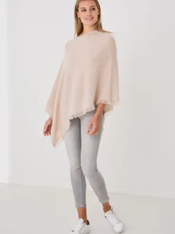 Fein Gestrickter Poncho Mit Fransen Aus Bio-Kaschmir