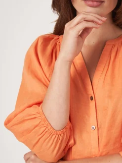 Geknopfte Leinenbluse Mit Puffarmeln
