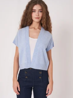 Gekurzte, Kastenformige Kaschmir-Strickjacke Mit Offener Vorderseite