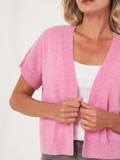 Gekurzte, Kastenformige Kaschmir-Strickjacke Mit Offener Vorderseite