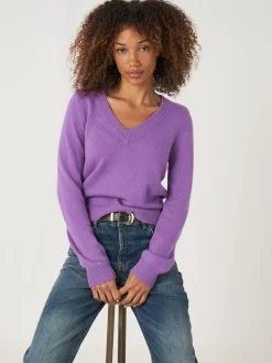 Gekurzter Bio-Kaschmir-Pullover Mit V-Ausschnitt