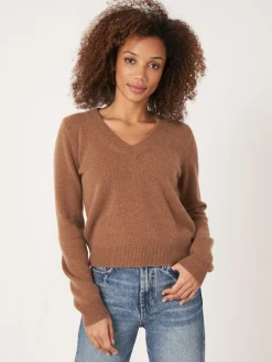 Gekurzter Bio-Kaschmir-Pullover Mit V-Ausschnitt