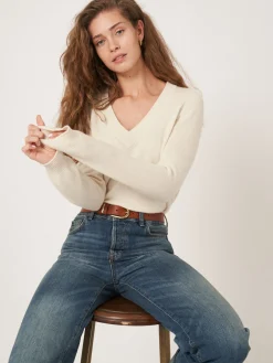 Gekurzter Bio-Kaschmir-Pullover Mit V-Ausschnitt