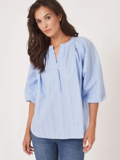 Gestreifte Bluse Aus Leinenmischung Mit Puffarmeln