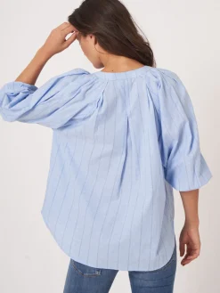 Gestreifte Bluse Aus Leinenmischung Mit Puffarmeln