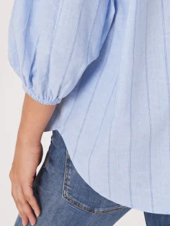 Gestreifte Bluse Aus Leinenmischung Mit Puffarmeln